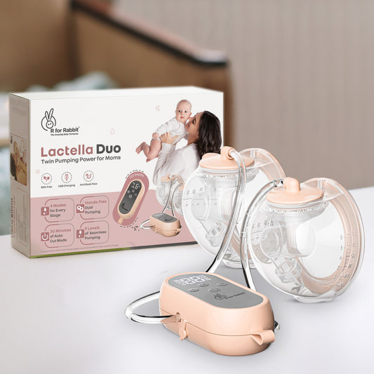 Lactella Duo breast pump with packaging on a table