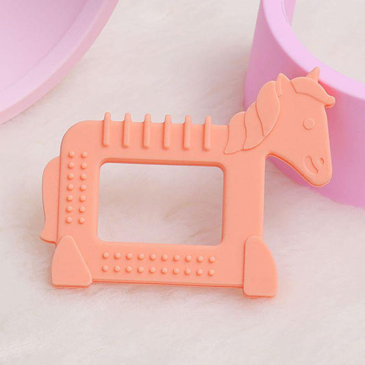 Tiny Bites Safari – Cute Baby Silicone Teether - Horse Orange