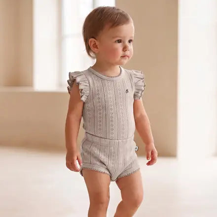 Ruffle Neck Onesie with Short Set