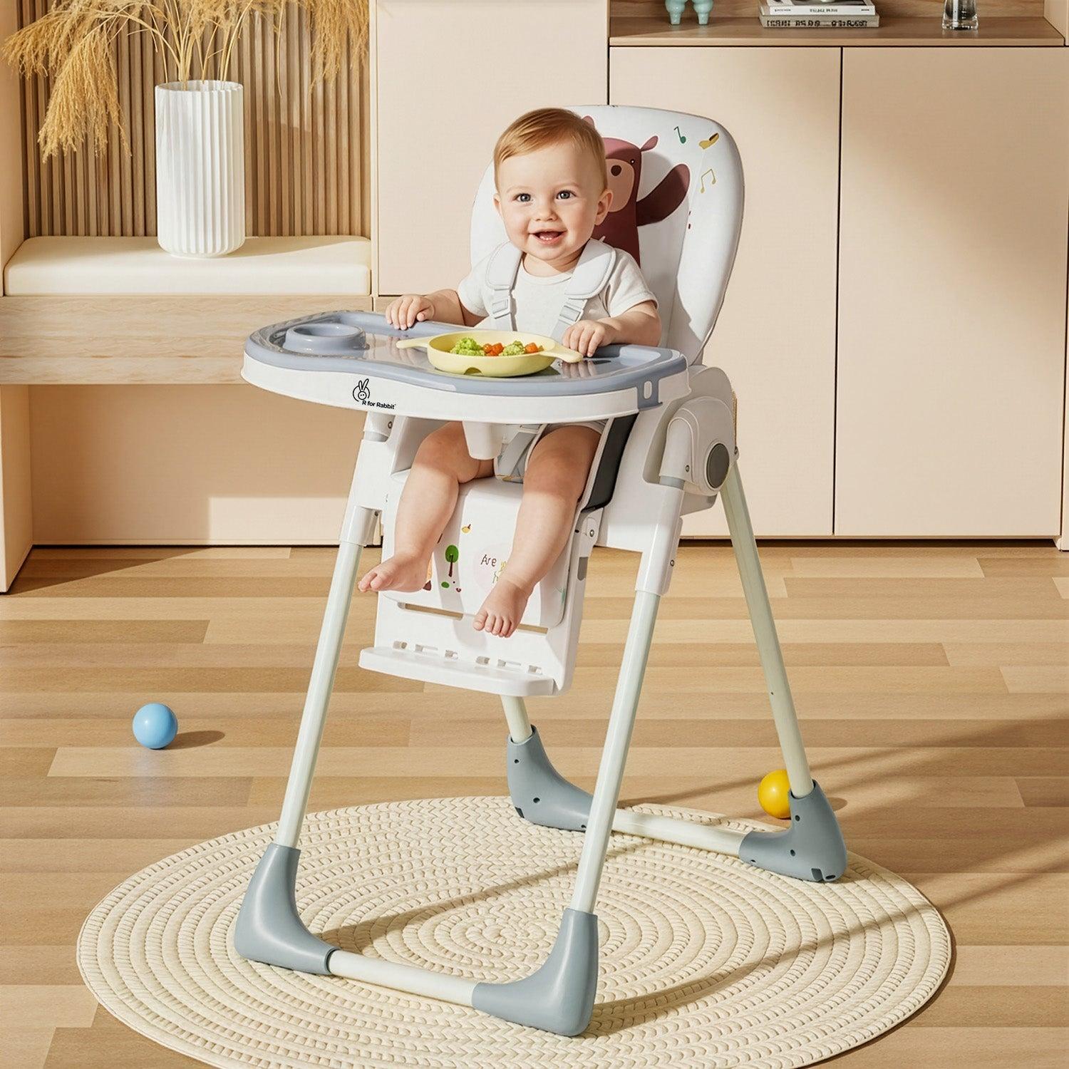 Marshmallow Lite High Chair - 6 Level Height Adjustment, 3 Recline Modes, Adjustable & Removable Meal Tray - Grey