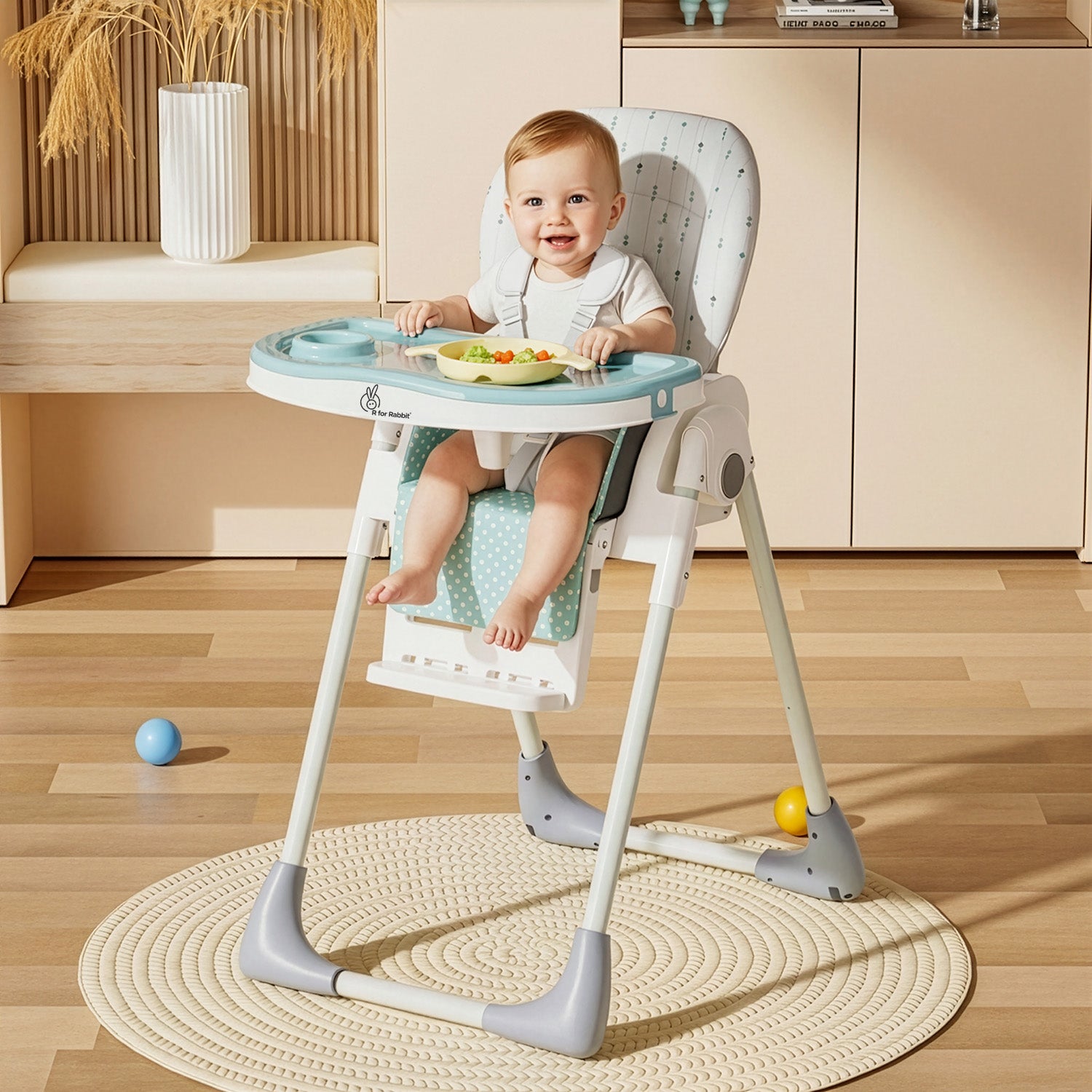 Marshmallow Lite High Chair - 6 Level Height Adjustment, 3 Recline Modes, Adjustable & Removable Meal Tray - Blue