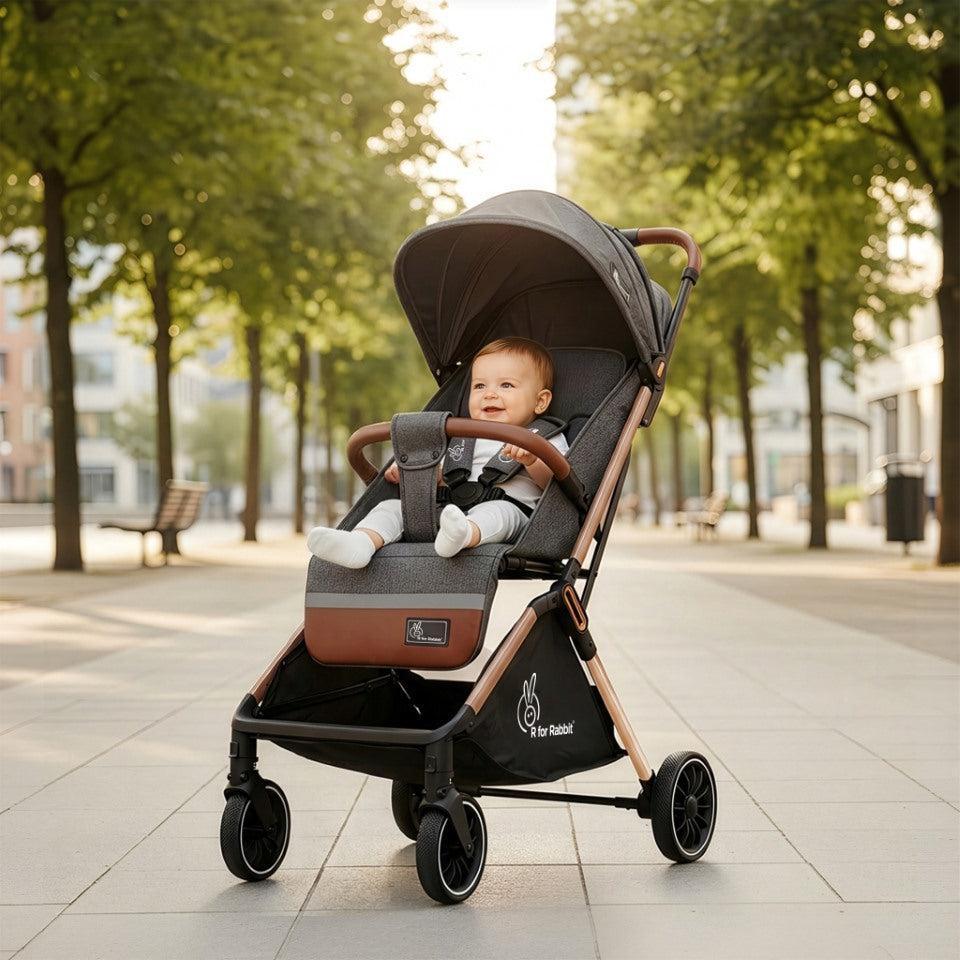 Street Smart Auto Fold Stroller for Kids Safety Certified, Travel Friendly, Breathable Mesh, 360 Degree Rotation, 0-3 Yrs - Ash Grey