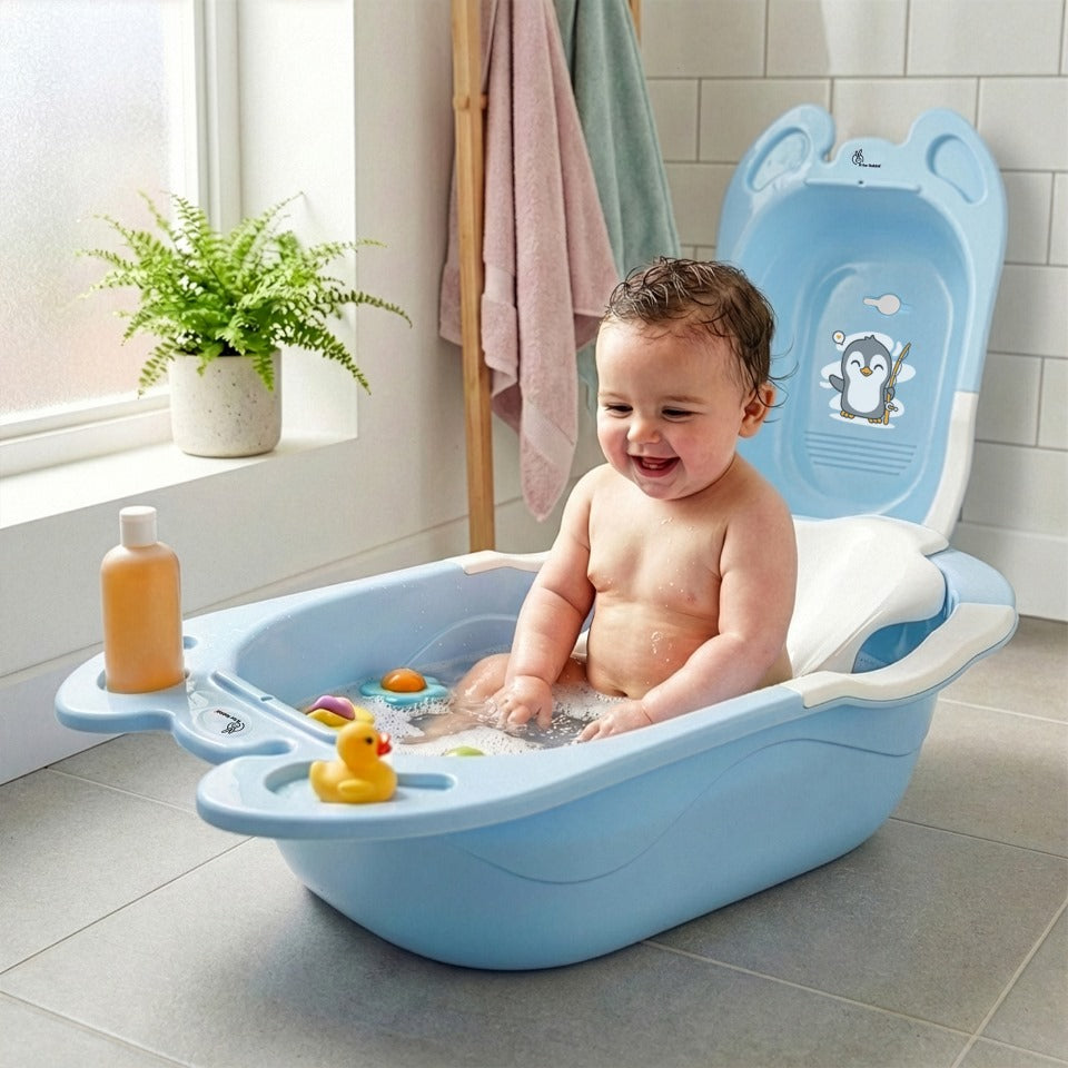 Bubble Double Snowy: 2-in-1 Baby Bath Tub with Ergonomic Sling - Blue White