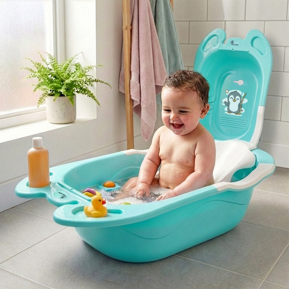 Bubble Double Snowy: 2-in-1 Baby Bath Tub with Ergonomic Sling - Green White