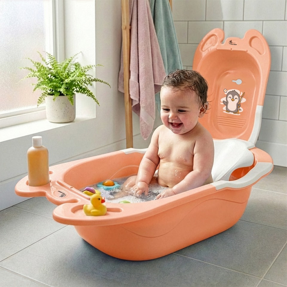 Bubble Double Snowy: 2-in-1 Baby Bath Tub with Ergonomic Sling - Peach White
