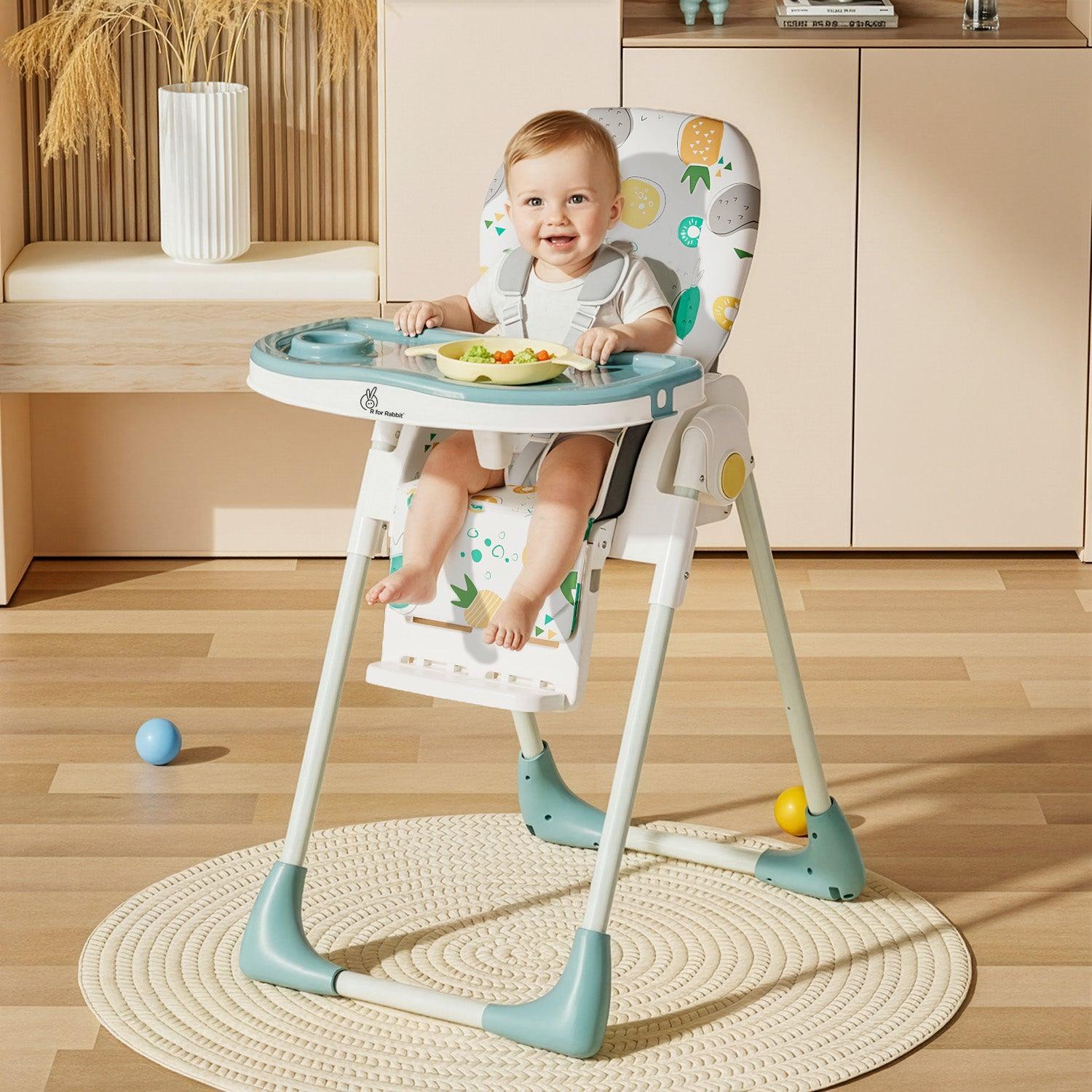 Marshmallow Lite High Chair - 6 Level Height Adjustment, 3 Recline Modes, Adjustable & Removable Meal Tray - Aqua Pine