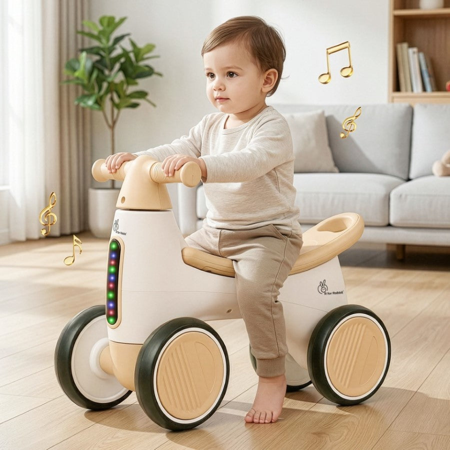 Speedster Glider Baby Ride On Car – Fun Push Ride with Music, LED Lights, Toy Storage & EVA Wheels - Beige