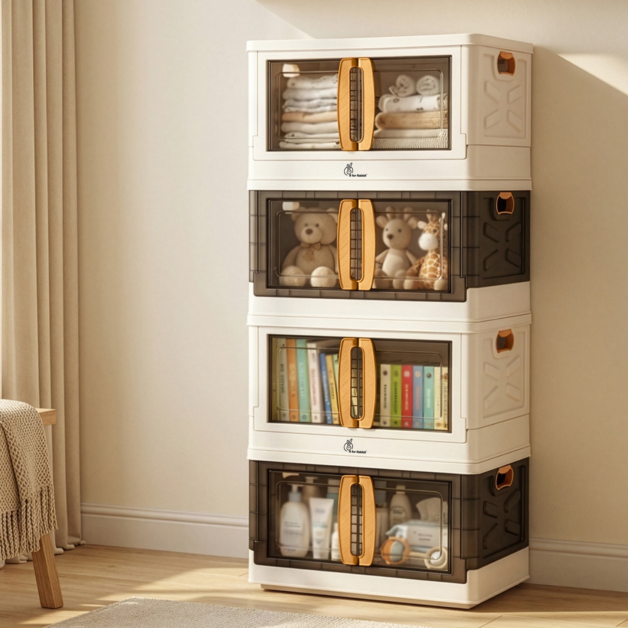 Kiddo Korner Pod Kids Storage Organizer Set of 4 – 20L Each - Beige Brown