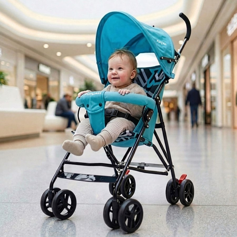 Kiddie Kingdom Buggy Stroller Fully Adjustable Canopy, Compact Umbrella Fold, Rear Brakes - Blue