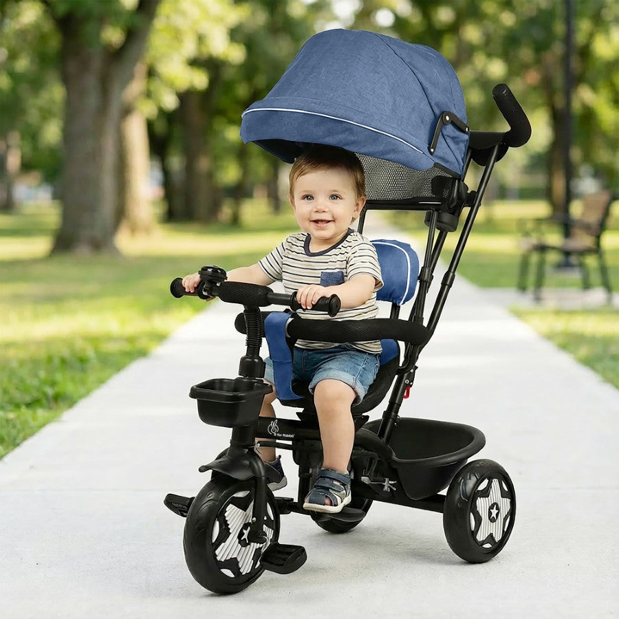 Tiny Toes R40 Ace 360° Rotatable Seat Baby Tricycle with Parent Control Handle, Adjustable Canopy & EVA Wheels (2–5 Years) - Denim Blue