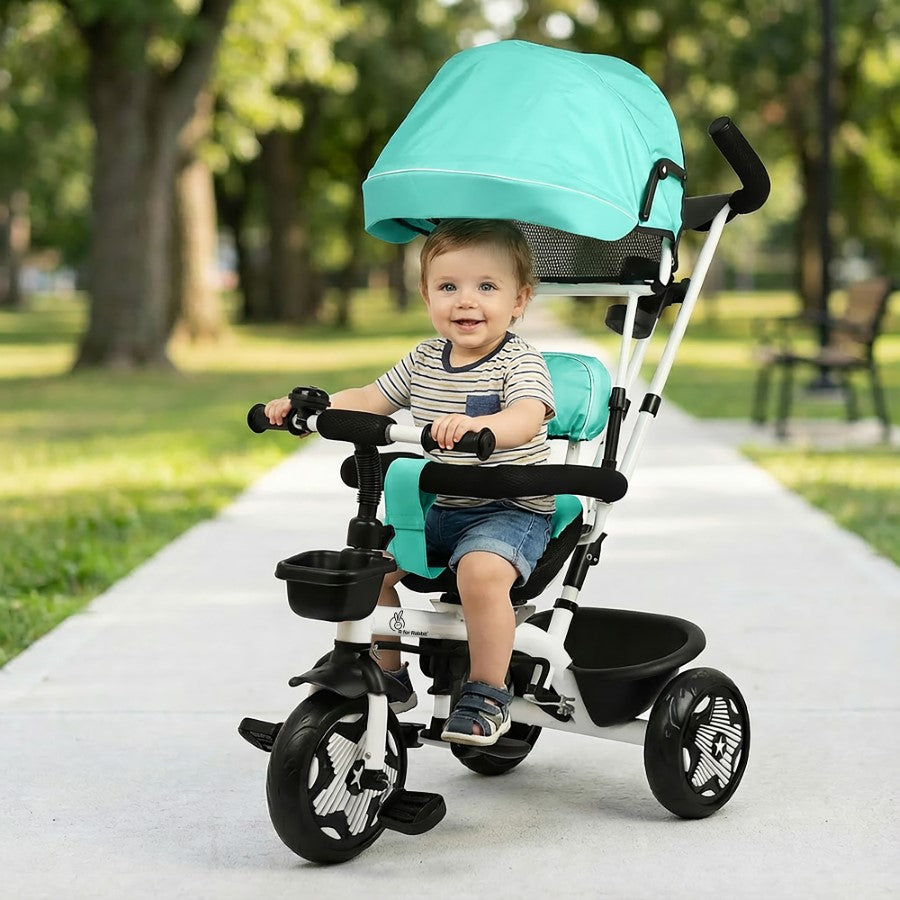 Tiny Toes R40 Ace 360° Rotatable Seat Baby Tricycle with Parent Control Handle, Adjustable Canopy & EVA Wheels (2–5 Years) - Lake Blue