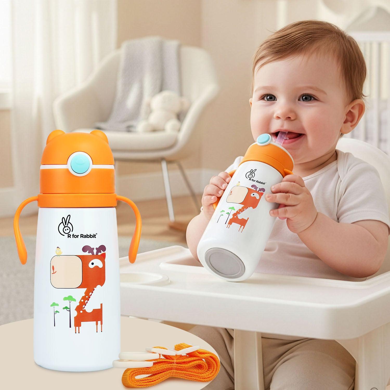 Steebo Safari Stainless Steel Sipper Bottle for Kids 500ml - Orange Giffy