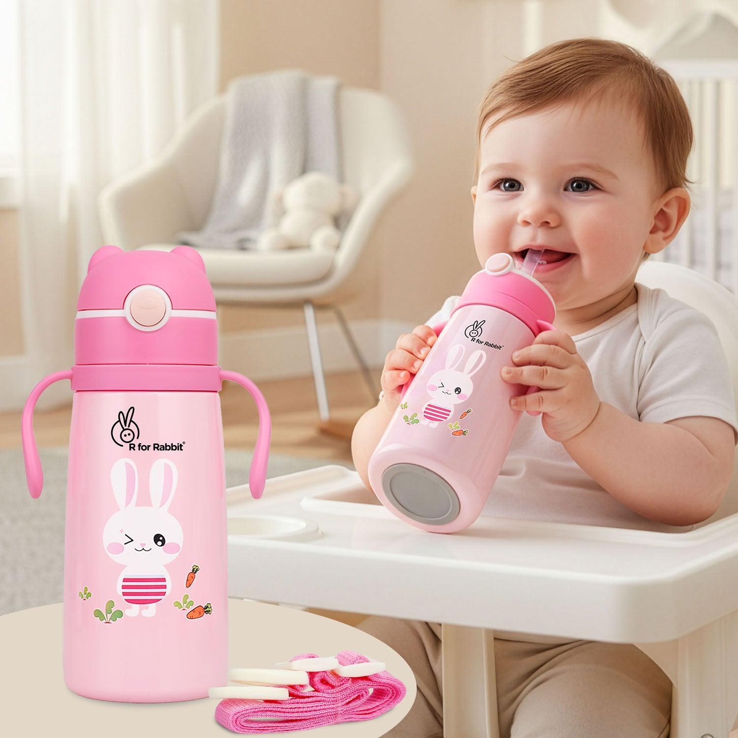 Steebo Safari Stainless Steel Sipper Bottle for Kids 500ml - Pink Bunny