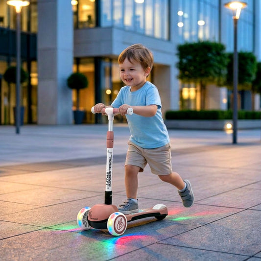 Road Runner Swift Kids Scooter - 3 Level Height Adjustable, Foldable, LED PU Wheels with Gravity Steering - Dusty Rose