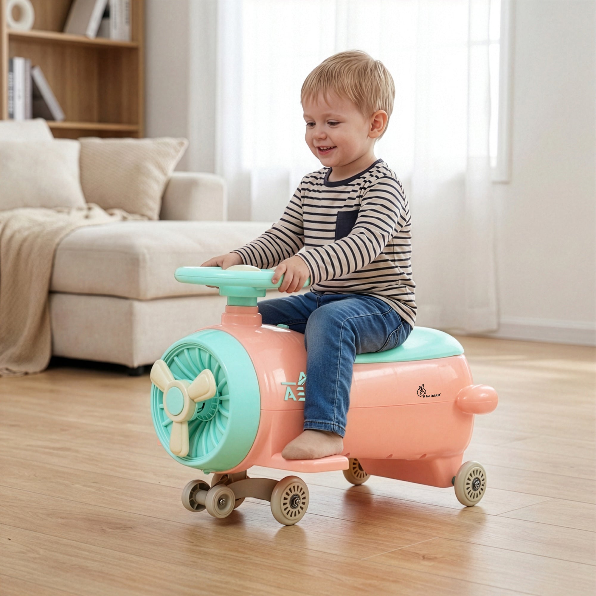 R for Rabbit Iya Iya Aero Ace 2-in-1 Swing Car Ride On for Kids with Toy Storage, Smooth Wheels & ABEC 7 Bearing - Peach Green