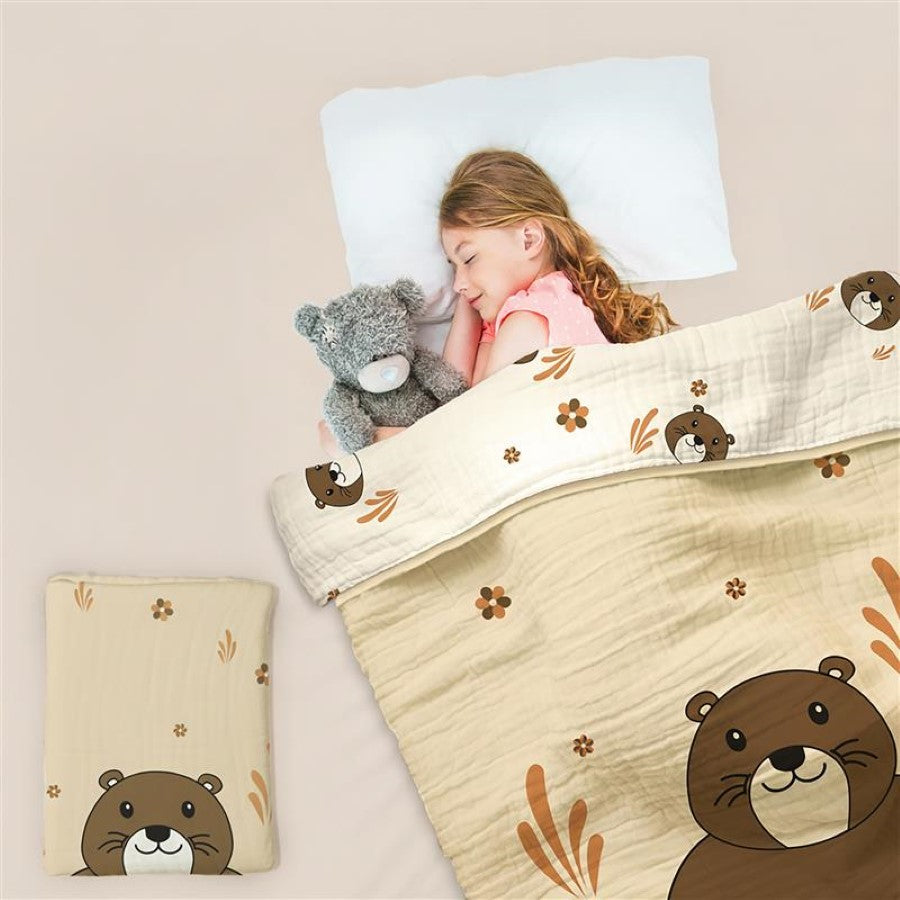 Softkins Muslin Baby Quilt - Breathable Cotton, Lightweight & Multipurpose Baby Blanket - Teddy Beige