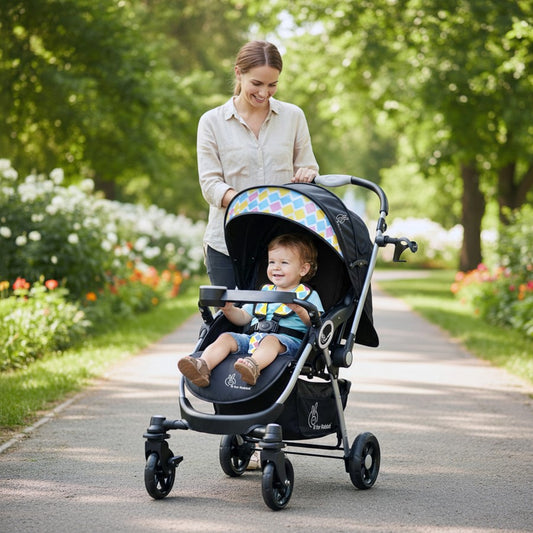 Chocolate Ride Baby Stroller With Personalized Name Plate - Black Multi