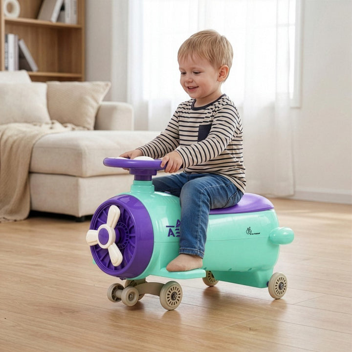 R for Rabbit Iya Iya Aero Ace 2-in-1 Swing Car Ride On for Kids with Toy Storage, Smooth Wheels & ABEC 7 Bearing - Green Purple