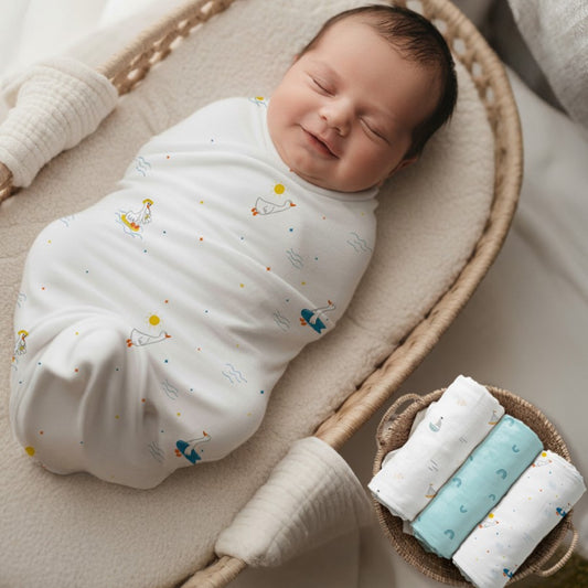 Cuddlez Muslin Baby Swaddle 100% Cotton Baby Swaddle Soft & Breathable Multipurpose Cloth (Pack of 3)