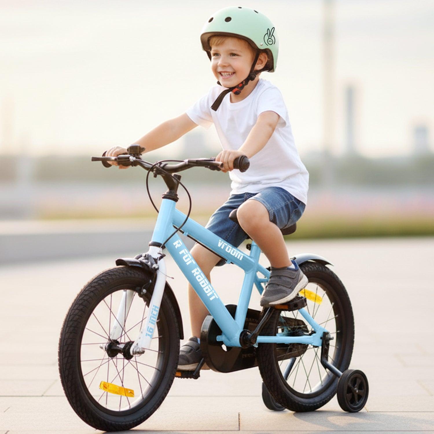 Vroom Bicycle For Kids 16 Inch With 90% Plug And Play For Ease Of Installation, Wide Training Wheels, Adjustable Seat, 4-7yrs, Upto 40kgs - Lake Blue