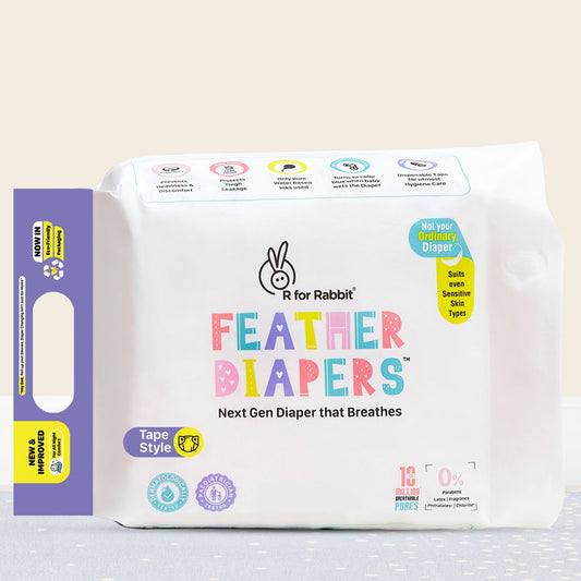 Feather Diapers Taped Style - Next Gen Baby Diapers that Breathes, Dermatologically tested, sensitive skin suitable, Chemical-free, Leak-Proof