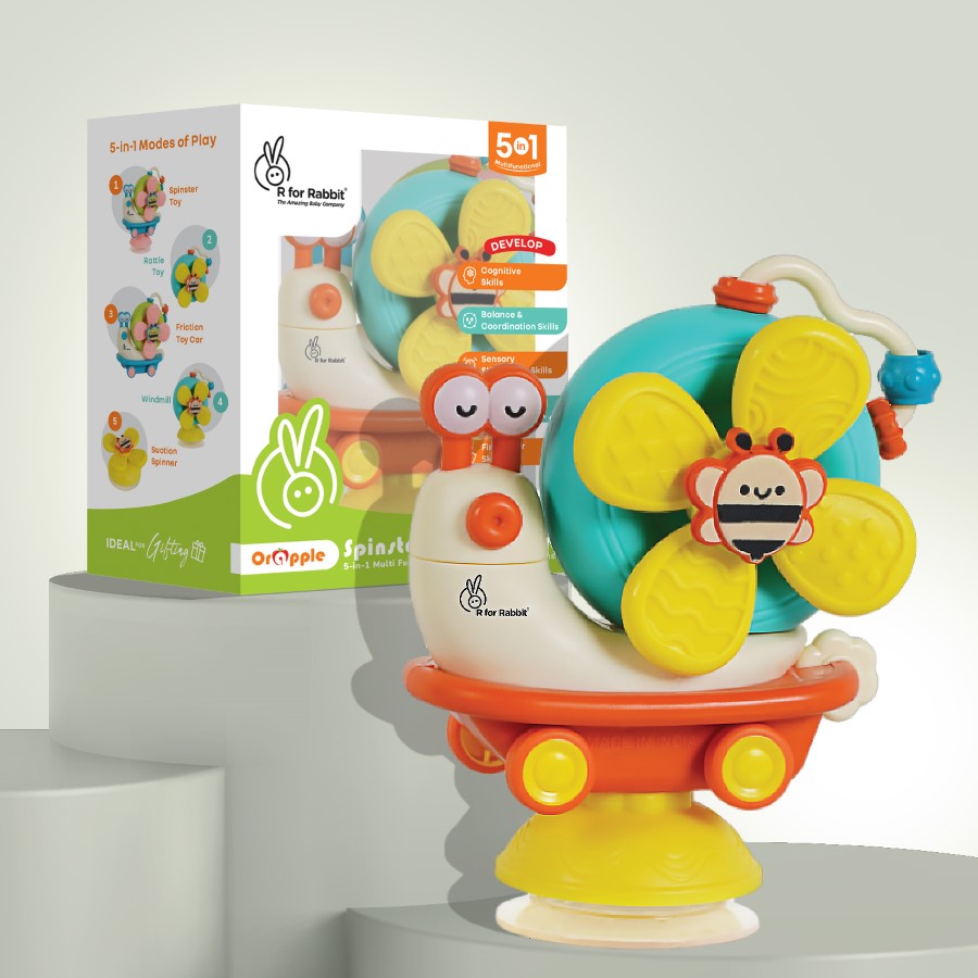 Orapple Spinster – 5-in-1 Multi-Activity Toy for Kids Rattle Toy for Babies - Orange Cream