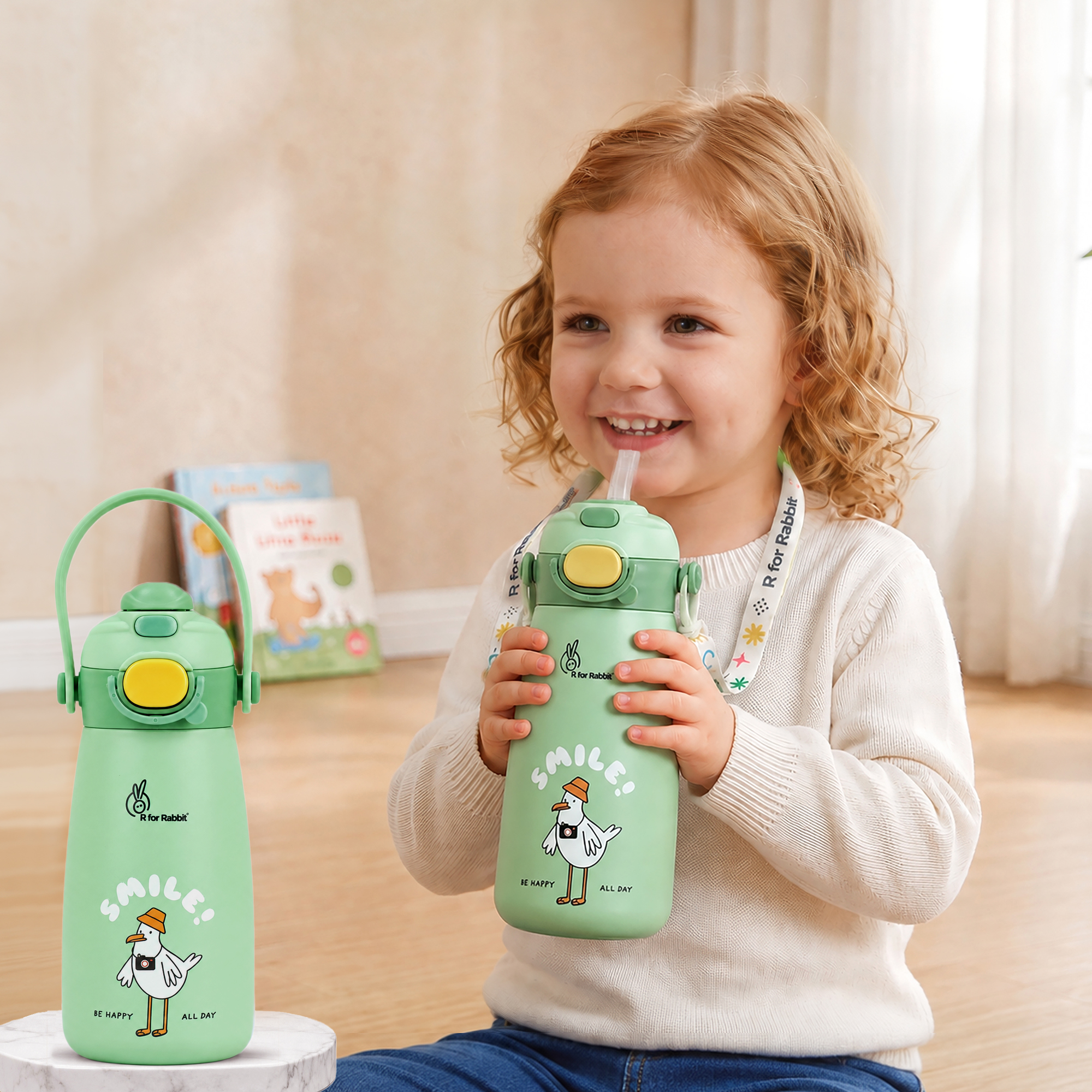 Steebo Duo 2-in-1 Stainless Steel Straw Sipper Bottle 500ml with Double Wall Insulation, Leak Proof Lockable Lid & Anti-Colic Design - Pistachio Green