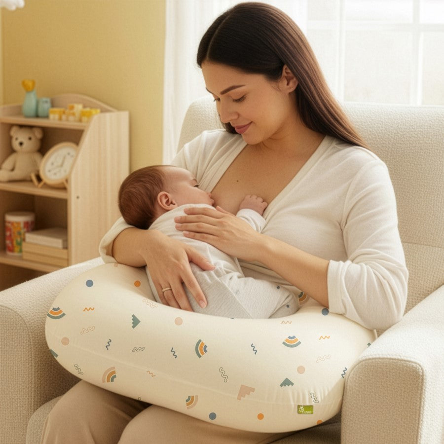 Snuggy Comfy Baby Feeding Pillow for Newborn Babies 0+ Months, Ergonomic Cotton Nursing Pillow with Tummy Time & Sitting Support