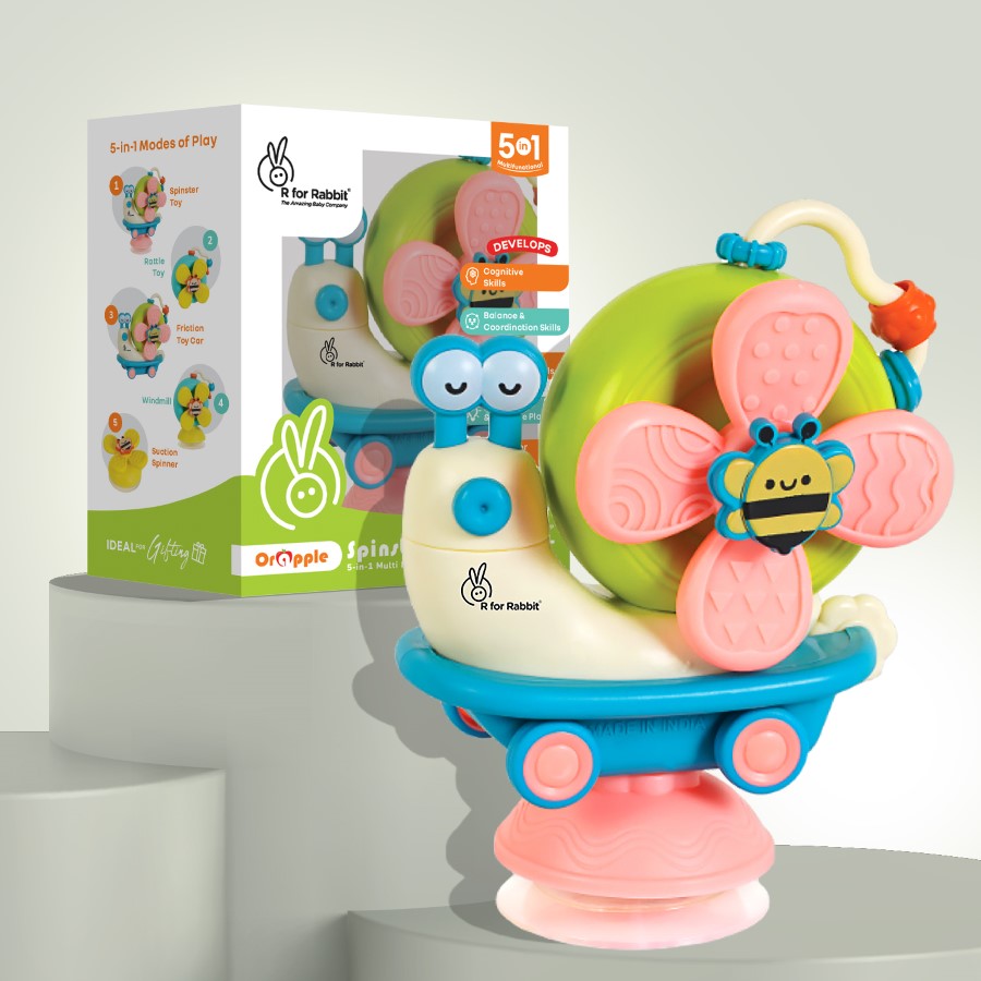 Orapple Spinster – 5-in-1 Multi-Activity Toy for Kids Rattle Toy for Babies - Blue Cream