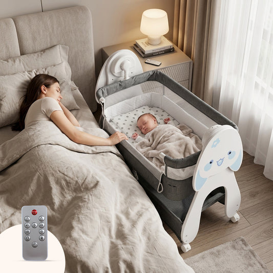 Lullabies Woodsy Bunny Smart Baby Cradle – 2-in-1 Auto Swing Cradle & Bedside Bassinet with Bluetooth Music, Timer, Plush Mattress, Mosquito Net & Storage Basket (0–18 Months)