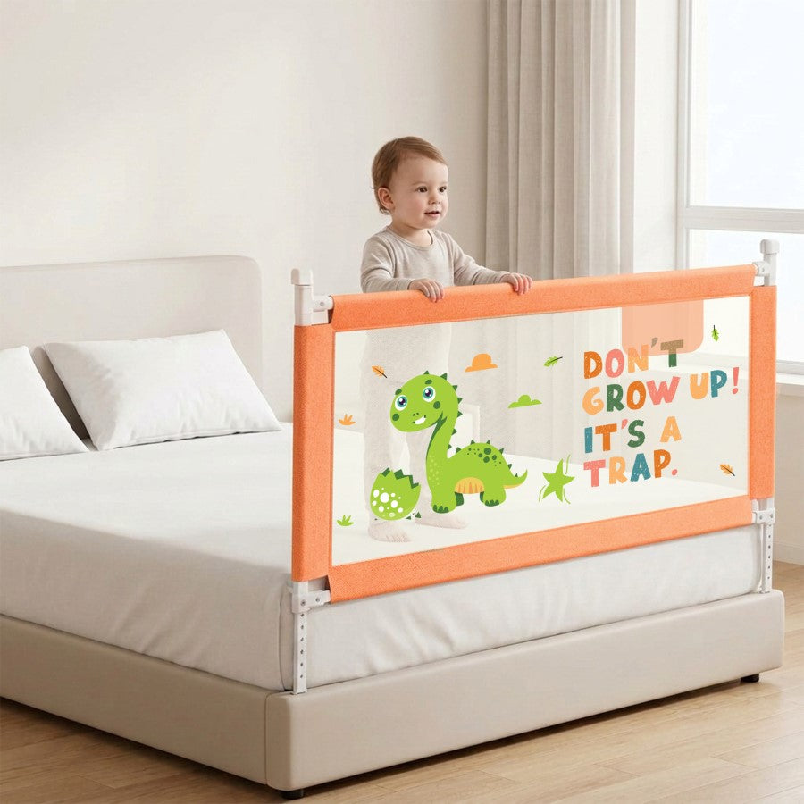 Safari Bed Rail for Baby Easy Install, Anti-Fall Safeguard for Toddler Safety - Dino Peach