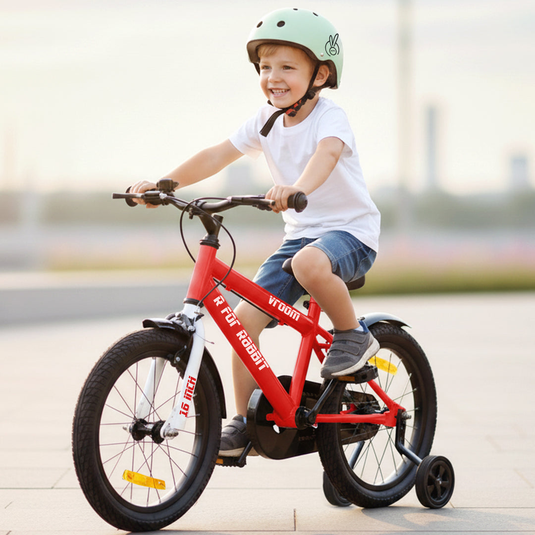 Vroom Bicycle For Kids 16 Inch With 90% Plug And Play For Ease Of Installation, Wide Training Wheels, Adjustable Seat, 4-7yrs, Upto 40kgs - Red