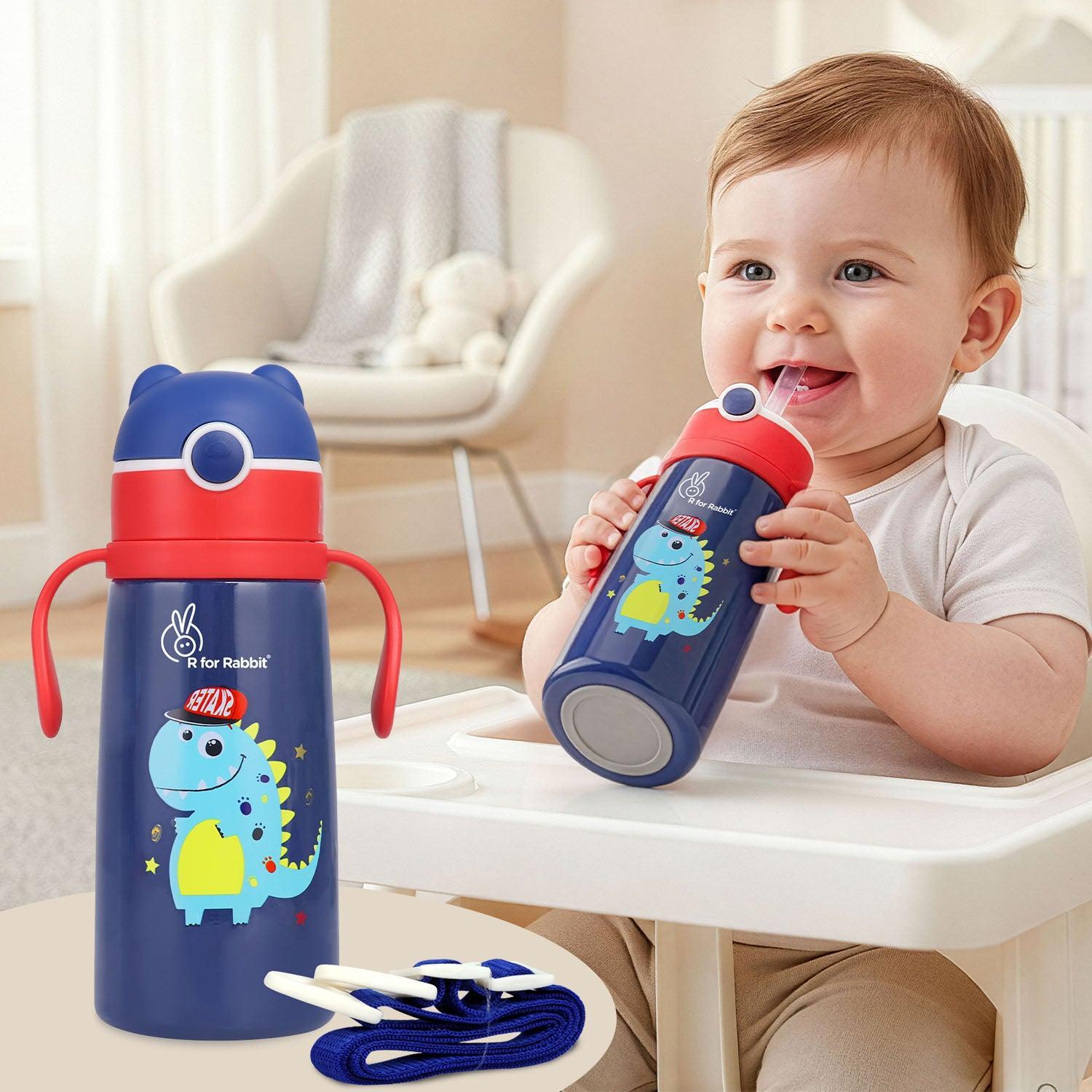 Steebo Safari Stainless Steel Sipper Bottle for Kids 500ml - Blue Dino
