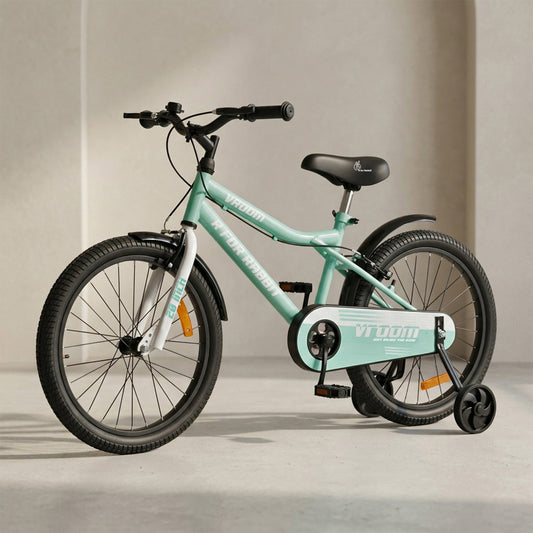 Vroom Bicycle For Kids 20 Inch With 90% Plug And Play For Ease Of Installation, Wide Training Wheels, Adjustable Seat, 7-10yrs, Upto 50kgs - Sea Green
