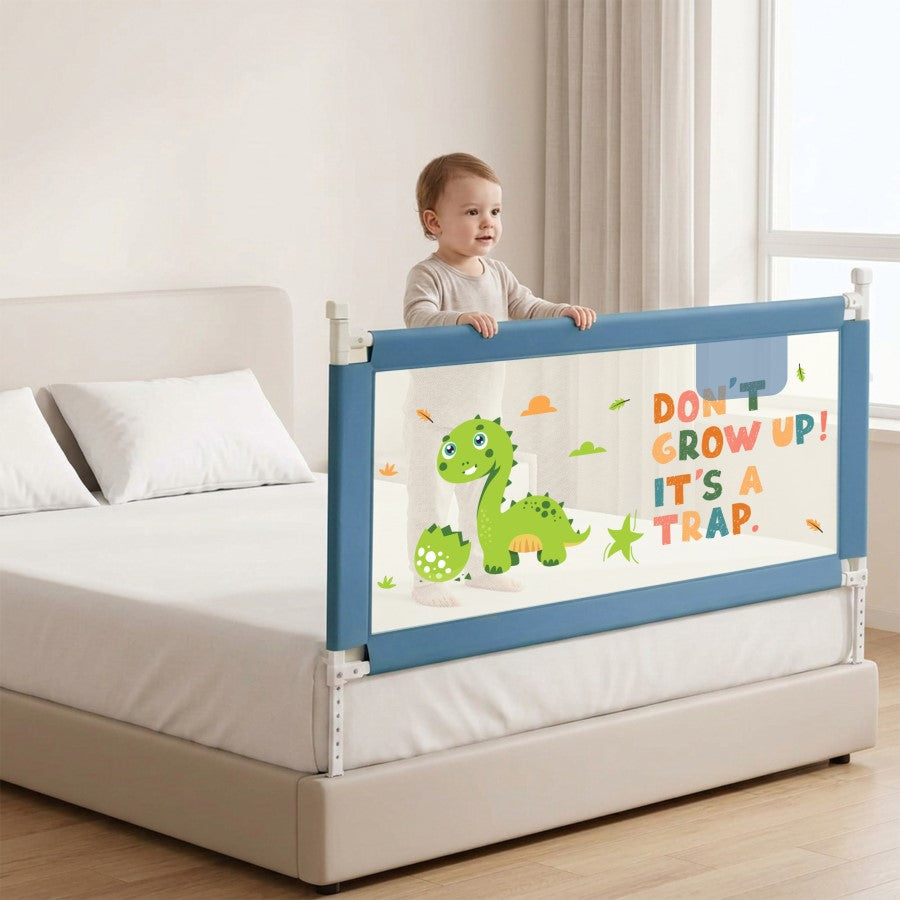 Safari Bed Rail for Baby Easy Install, Anti-Fall Safeguard for Toddler Safety - Dino Blue