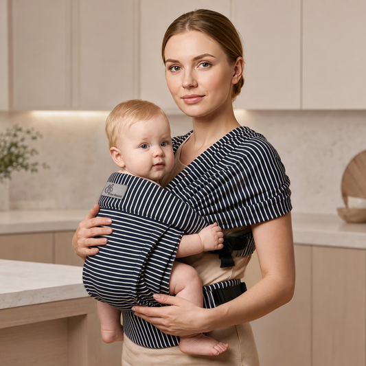 Solo Wrap Flexi Hands-Free Baby Carrier with Dual Carry Positions and 3-Point Support Design – Oxford Blue Stripes