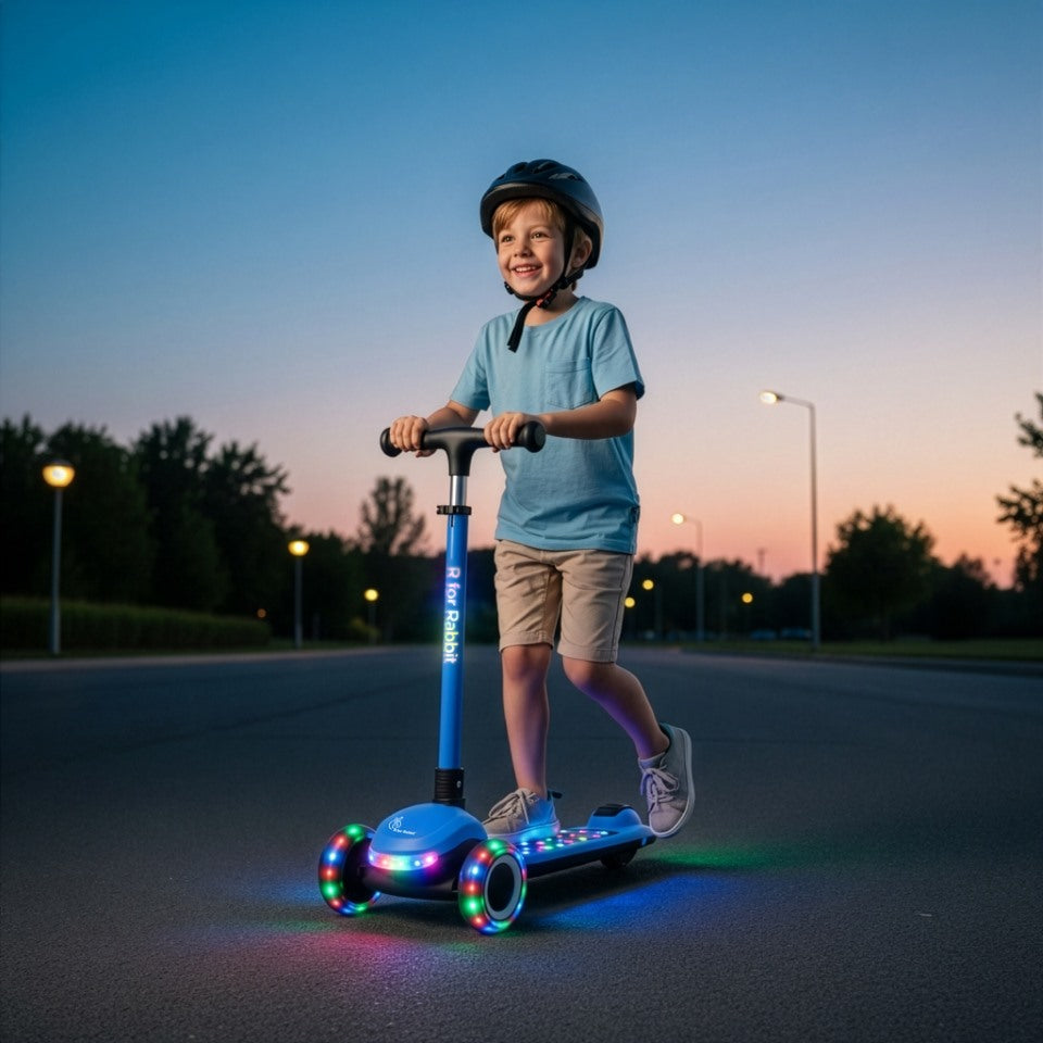 Road Runner Jazz Scooter for Kids With ABEC7 Bearings, LED PU Wheels & Foldable Frame - Blue Black