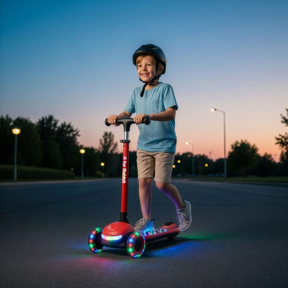 Road Runner Jazz Scooter for Kids With ABEC7 Bearings, LED PU Wheels & Foldable Frame - Red Black