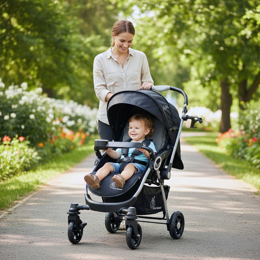Chocolate Ride Baby Stroller With Personalized Name Plate - Black Grey