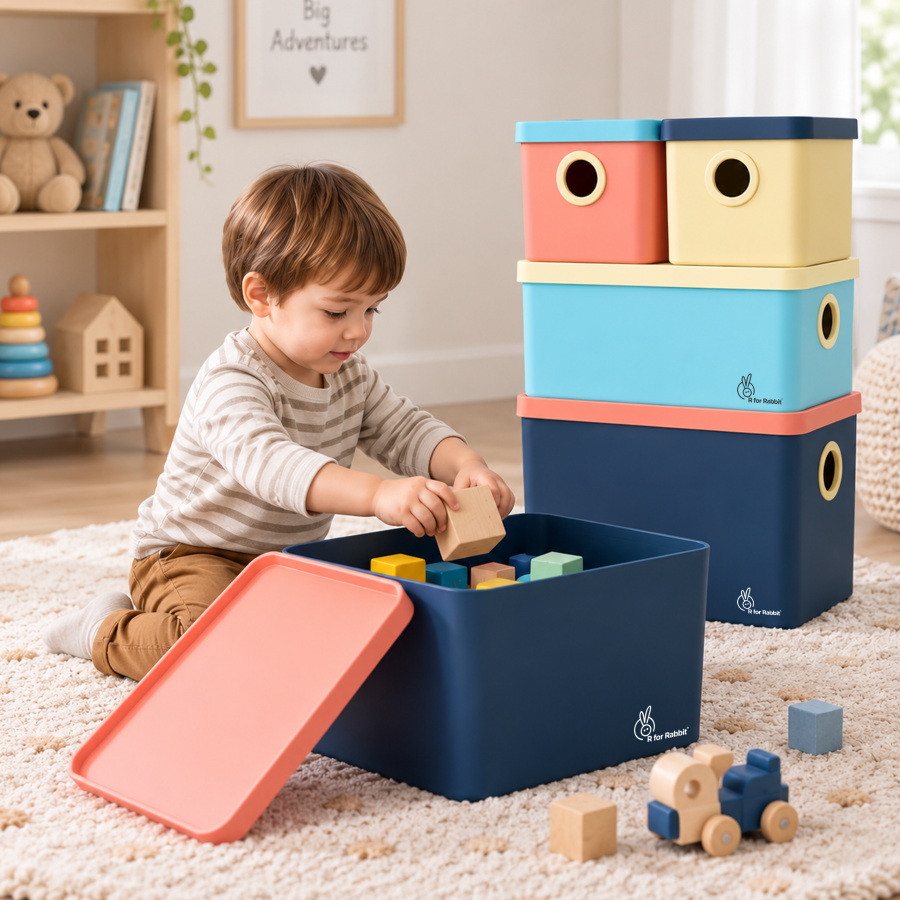 Kiddo Korner Multi Storage Organiser with Lid BPA Free PP Material Set of 4 - Indigo Multi