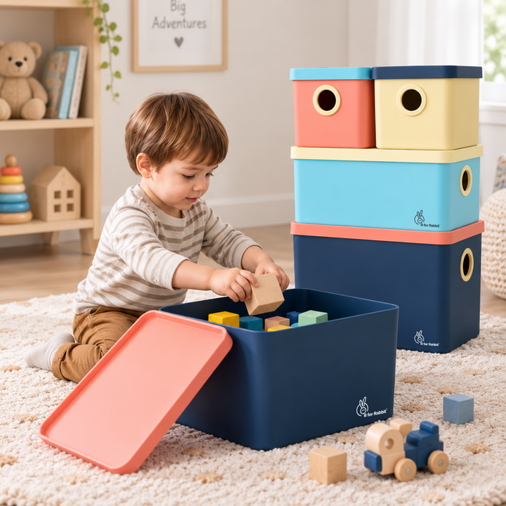 Kiddo Korner Multi Storage Organiser with Lid BPA Free PP Material Set of 4 - Indigo Multi