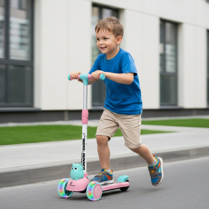 Road Runner Ryder Kids Scooter - PU LED wheels & Multi-Level Height Adjustment - Pink Blue