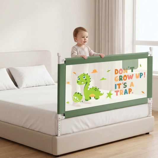 Safari Bed Rail for Baby Easy Install, Anti-Fall Safeguard for Toddler Safety - Dino Green