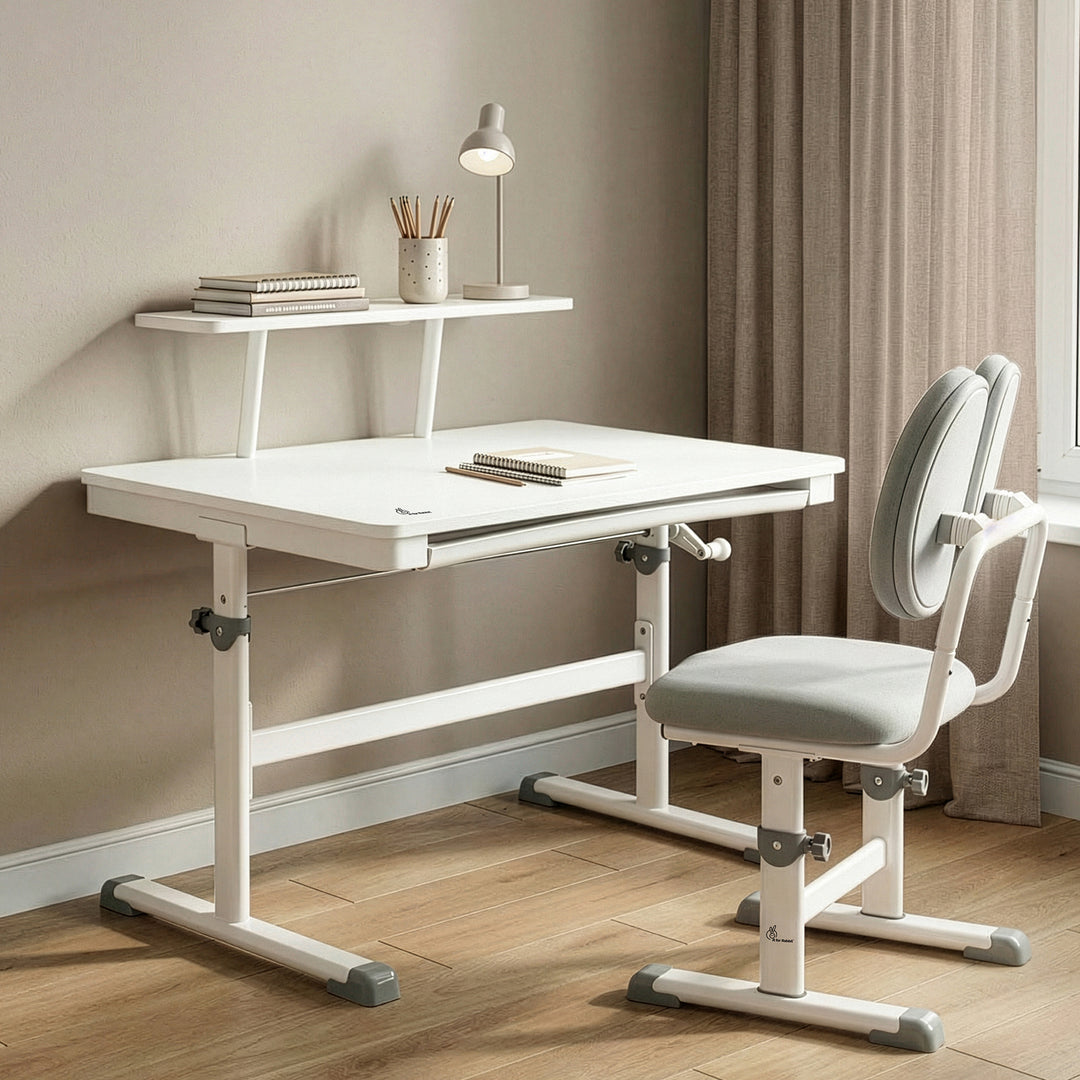 Kiddie Grow Edge Kids Study Table & Chair Set for 3–15 Years, Hydraulic Height Adjustable, Ergonomic Chair, Storage Drawer, Upto 100 kg