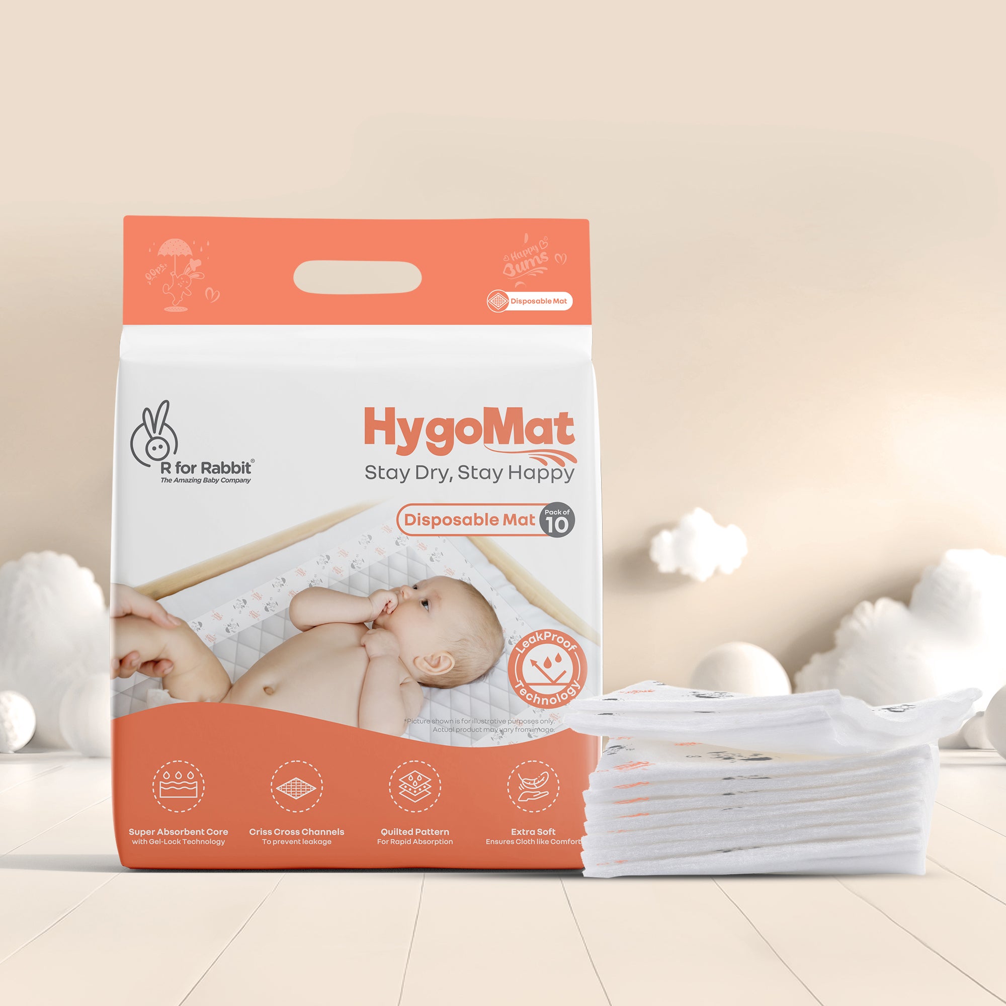 HygoMat – Soft, Anti-Bacterial & Leak-Proof Disposable Hygiene Mat for Babies - White Bunny Pack of 1