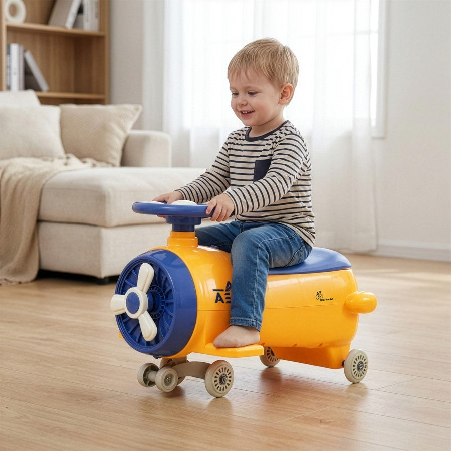 R for Rabbit Iya Iya Aero Ace 2-in-1 Swing Car Ride On for Kids with Toy Storage, Smooth Wheels & ABEC 7 Bearing - Orange Blue