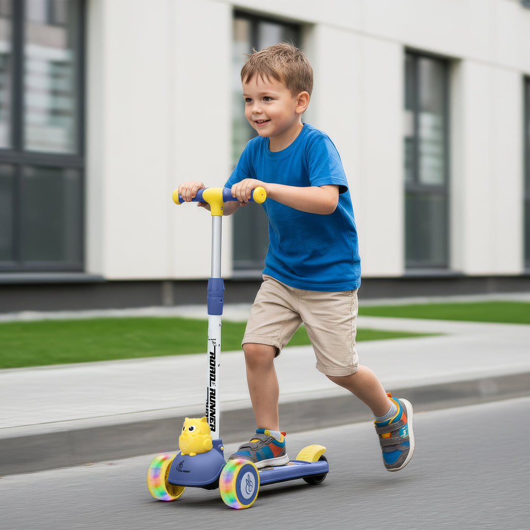 Road Runner Ryder Kids Scooter - PU LED wheels & Multi-Level Height Adjustment - Blue Yellow