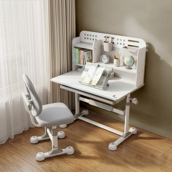 Kiddie Grow Flex Adjustable Kids Study Table with Chair – Ergonomic Desk with Storage Shelves, Drawer, Spacious Tabletop & Height Adjustment for Growing Kids (3–15 Years)