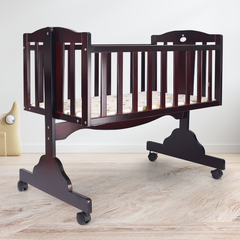 Dream Time Wooden Cradle - Swing & Wheel Lock, High Quality Pine Wood, Scratch Resistant