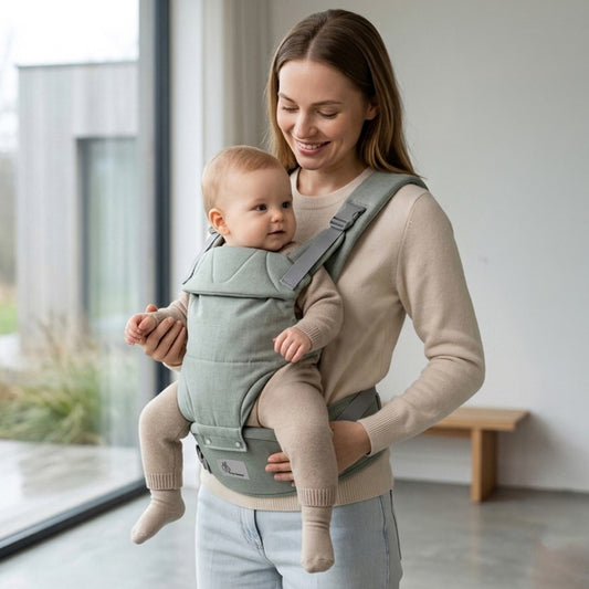 Solo Wrap Comfy 5-in-1 Baby Carrier with Detachable Hip Seat, X Back & Lumbar Support, Ergonomic M Position - Light Sage Green
